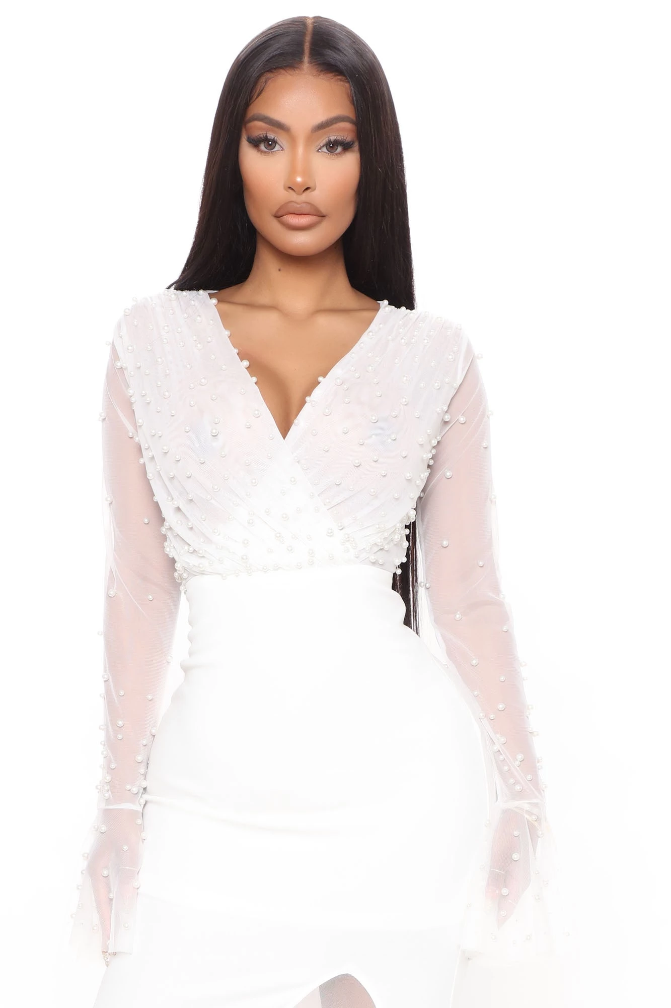 Fashion Nova Whitney Pearl Embellished Gown - White 4 Fashion Nova Whitney Pearl Embellished Gown - White - Image 2