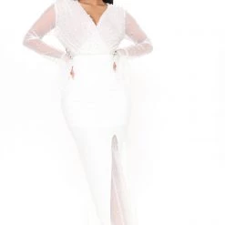 Fashion Nova Whitney Pearl Embellished Gown - White