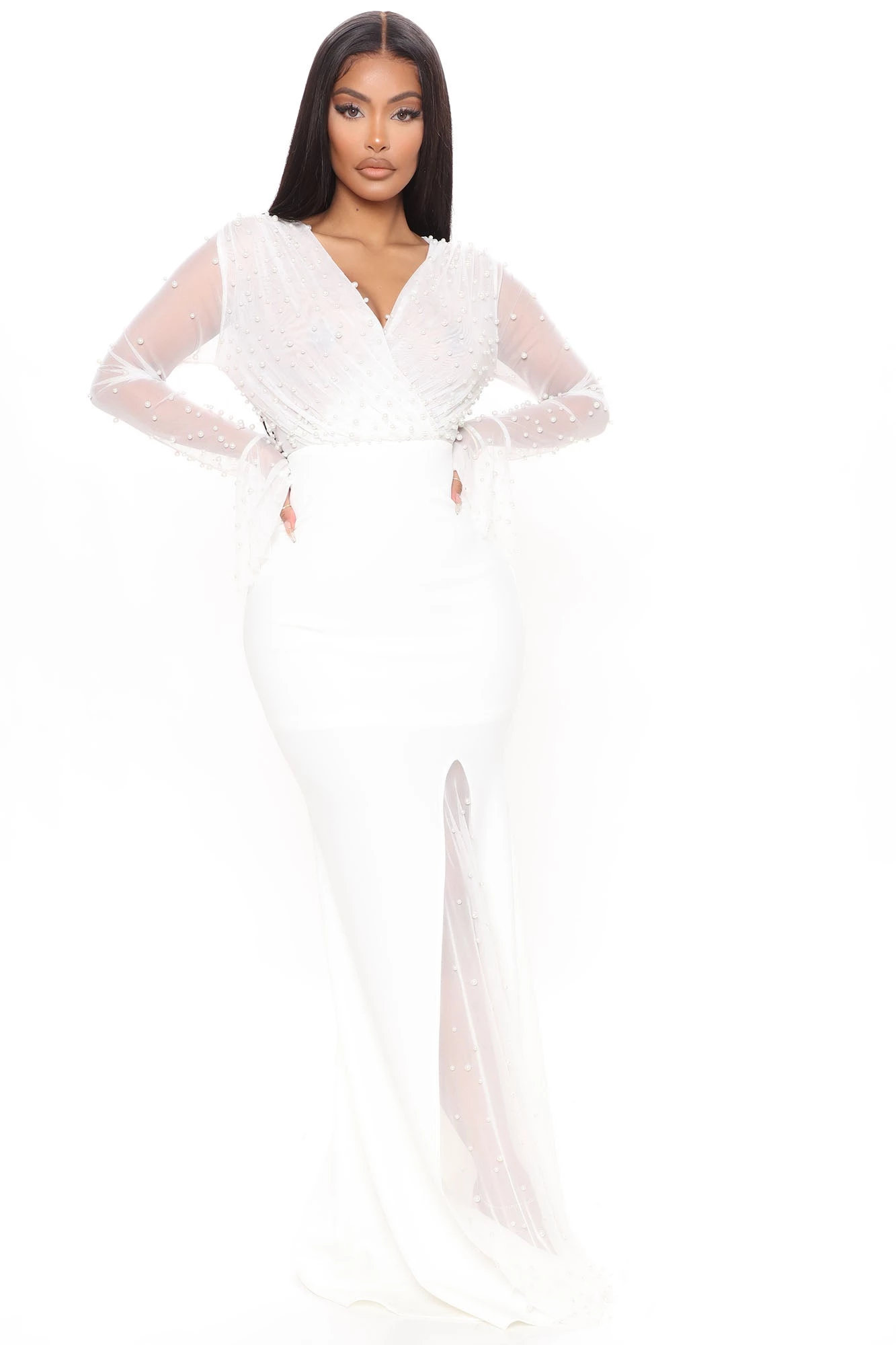 Fashion Nova Whitney Pearl Embellished Gown - White 3 Fashion Nova Whitney Pearl Embellished Gown - White