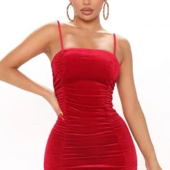 Fashion Nova Smooth Vibe Velvet Ruched Midi Dress - Red -fashion nova dresses Shop 12 07 20Studio2 CE RL 10 01 57 3 DGI3213 Red 11399 NT