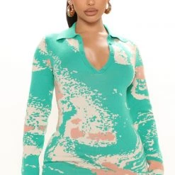 Fashion Nova Catching A Vibe Sweater Mini Dress - Green/combo
