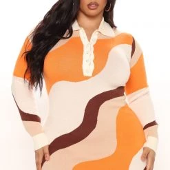 Fashion Nova Just Imagine Sweater Mini Dress - Orange/combo -fashion nova dresses Shop 12 09 21Studio3 RT MJ 09 20 10 2 JD5853BFN Orangecombo 3178 PLUS PB