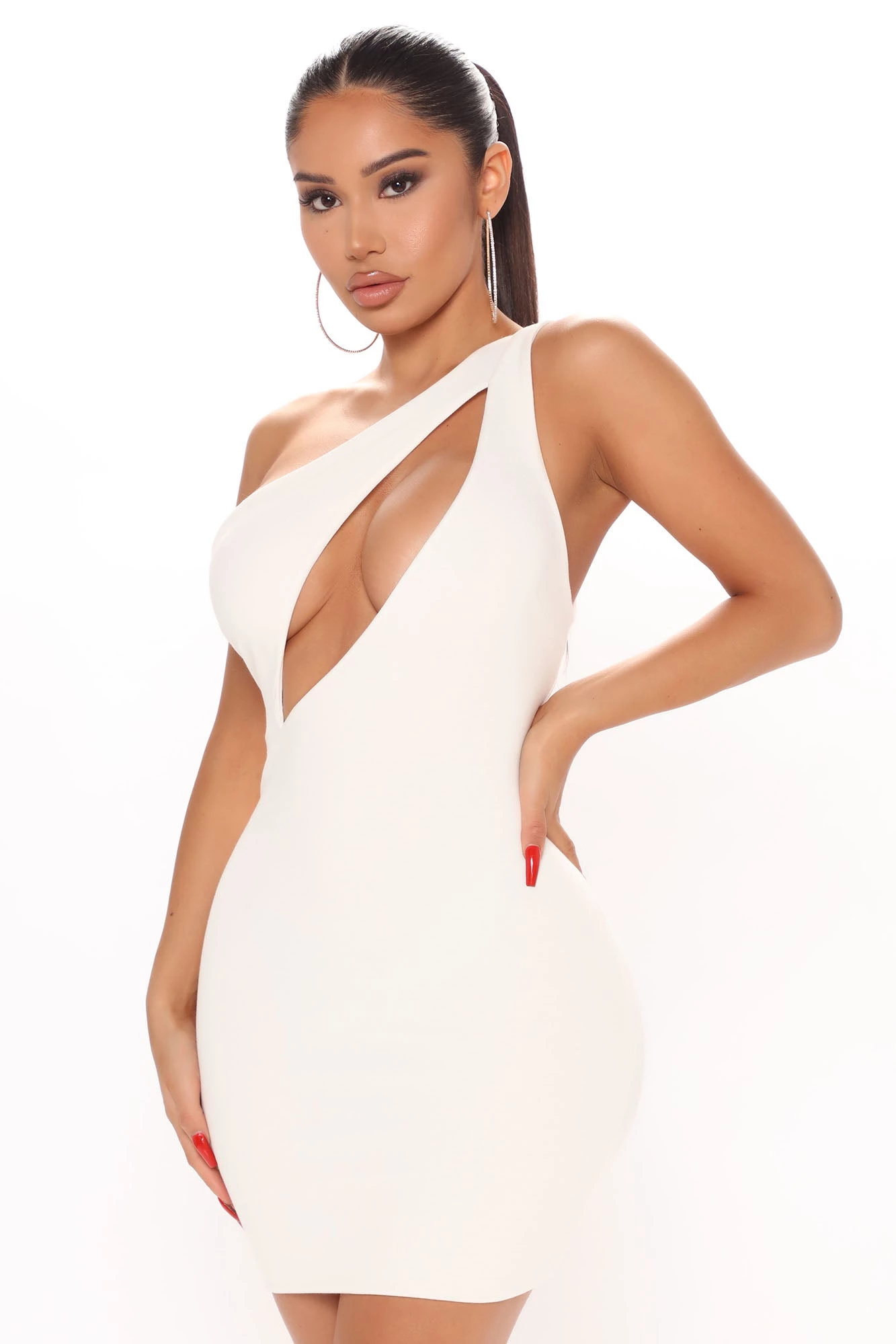 Fashion Nova Cut Me In One Shoulder Mini Dress - White 9 Fashion Nova Cut Me In One Shoulder Mini Dress - White - Image 7