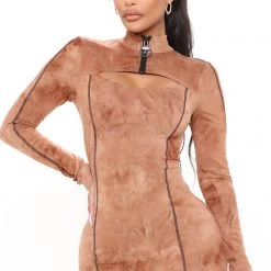 Fashion Nova Zipped In Tie Dye Midi Dress - Brown