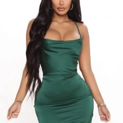 Fashion Nova Tall All To Myself Satin Mini Dress - Emerald