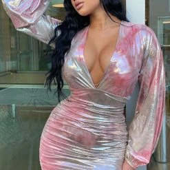 Fashion Nova A Bold Sight Metallic Mini Dress - Pink