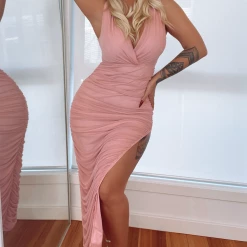 Fashion Nova After Party Invite Ruched Midi Dress - Mauve