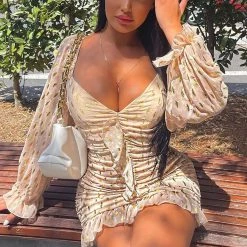 Fashion Nova Always Chasing Ruched Mini Dress - Taupe