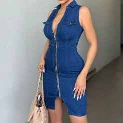 Fashion Nova Amaryllis Denim Mini Dress - Dark Wash