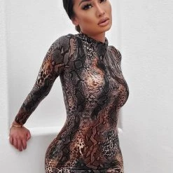 Fashion Nova Animal Instincts Mini Dress - Brown
