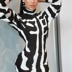 Fashion Nova As You Wish Sweater Mini Dress - Black/White