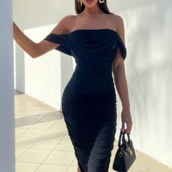 Fashion Nova Bad For The Night Bandage Midi Dress - Black