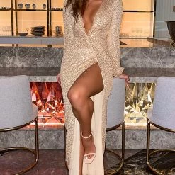 Fashion Nova Betting On You Sequin Maxi Dress - Gold