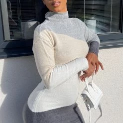 Fashion Nova Blocked Ur Number Sweater Mini Dress - Grey/combo