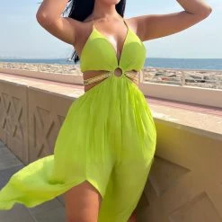 Fashion Nova Busy Weekends Maxi Dress - Lime