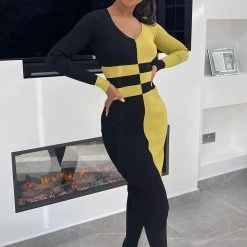 Fashion Nova Carissa Colorblock Sweater Midi Dress - Green/combo