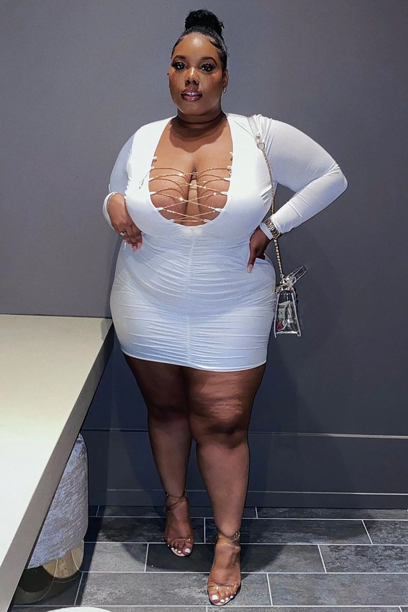 Fashion Nova Chain The Trend Ruched Mini Dress - White 12 Fashion Nova Chain The Trend Ruched Mini Dress - White - Image 10