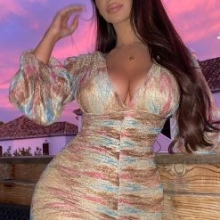 Fashion Nova Charley Long Sleeve Mini Dress - Brown/combo