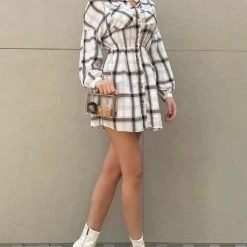 Fashion Nova Country Concert Plaid Mini Dress - Off White/combo -fashion nova dresses Shop CountryConcertPlaidMiniDress OffWhite combo MER