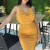 Fashion Nova Cowl And Collective Slinky Midi Dress - Mustard