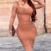 Fashion Nova Did You Mesh Me Ruched Midi Dress - Nude -fashion nova dresses Shop DidYouMeshMeRuchedMidiDress Nude MER 2