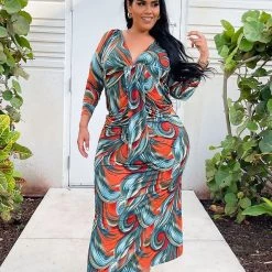 Fashion Nova Dream Wave Maxi Dress - Orange/combo -fashion nova dresses Shop DreamWaveMaxiDress Orangecombo MER CURVE
