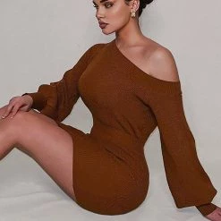 Fashion Nova Elated Off The Shoulder Mini Dress - Brown