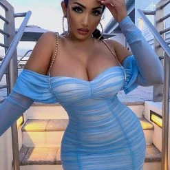 Fashion Nova Ella After Party Ruched Mini Dress - Blue -fashion nova dresses Shop EllaAfterPartyRuchedMiniDress Blue MER