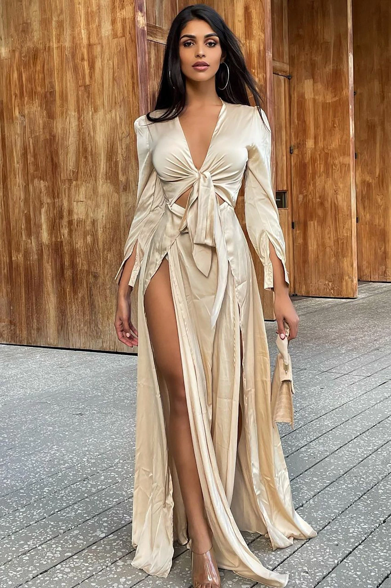 Fashion Nova Entice Me Satin Maxi Dress - Cream 4 Fashion Nova Entice Me Satin Maxi Dress - Cream - Image 2