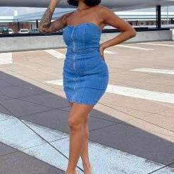 Fashion Nova Esmeralda Denim Mini Dress - Medium Wash