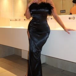 Fashion Nova Evening Soiree Satin Maxi Dress - Black