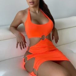 Fashion Nova Excuse You Cut Out Mini Dress - Neon Orange