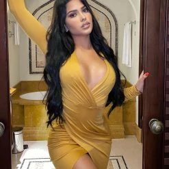 Fashion Nova Eyes On Me Ruched Midi Dress - Mustard