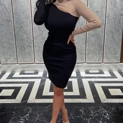 Fashion Nova Fall Fixation Sweater Midi Dress - Black/combo