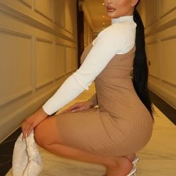 Fashion Nova Fall Fixation Sweater Midi Dress - Camel/combo