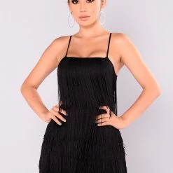 Fashion Nova Something To You Fringe Dress - Black/Black