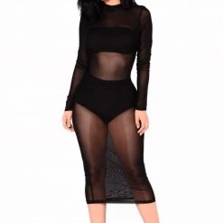 Fashion Nova Noelle Mesh Dress - Black