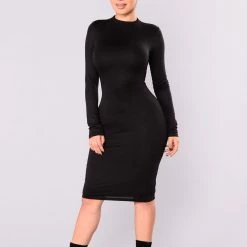 Fashion Nova Kora Midi Dress - Black