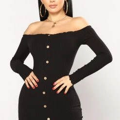 Fashion Nova Jacklyn Off Shoulder Mini Dress - Black