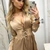 Fashion Nova First Priority Satin Mini Shirt Dress - Mocha