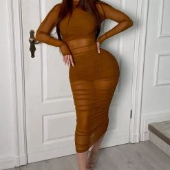 Fashion Nova Free Bird Midi Dress - Brown