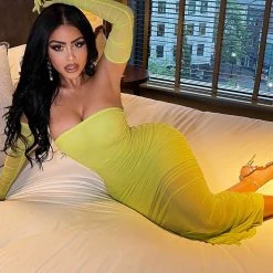 Fashion Nova Gia Mesh Maxi Dress Set - Lime