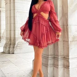 Fashion Nova Hailey Ruffle Mini Dress - Rust