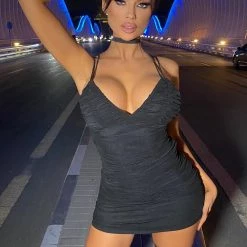 Fashion Nova Justine Mesh Mini Dress - Black