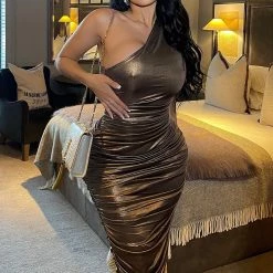 Fashion Nova Kaelynn Metallic Midi Dress - Bronze
