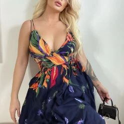 Fashion Nova Key West Maxi Dress - Navy/combo