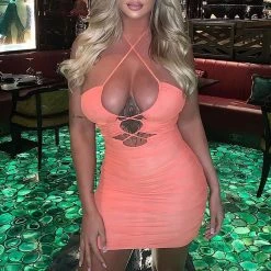 Fashion Nova Kit Mesh Mini Dress - Orange