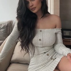 Fashion Nova Jacklyn Off Shoulder Mini Dress - Oatmeal
