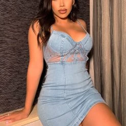 Fashion Nova Lacey Lady Denim Mini Dress - Light Wash