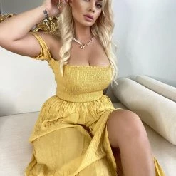 Fashion Nova Laurel Off Shoulder Maxi Dress - Mustard